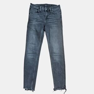 AllSaints Grace Ankle Fray Skinny Jeans Washed Black 28x28 Raw Hem Biker‎ Edgy
